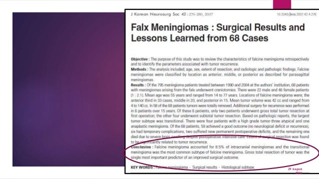 meningioma tumor size Parasaggital meningioma and its treatment